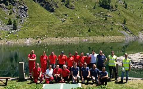 Esercitazione di soccorso alla diga di Pescegallo tra Soccorso Alpino e Croce Rossa